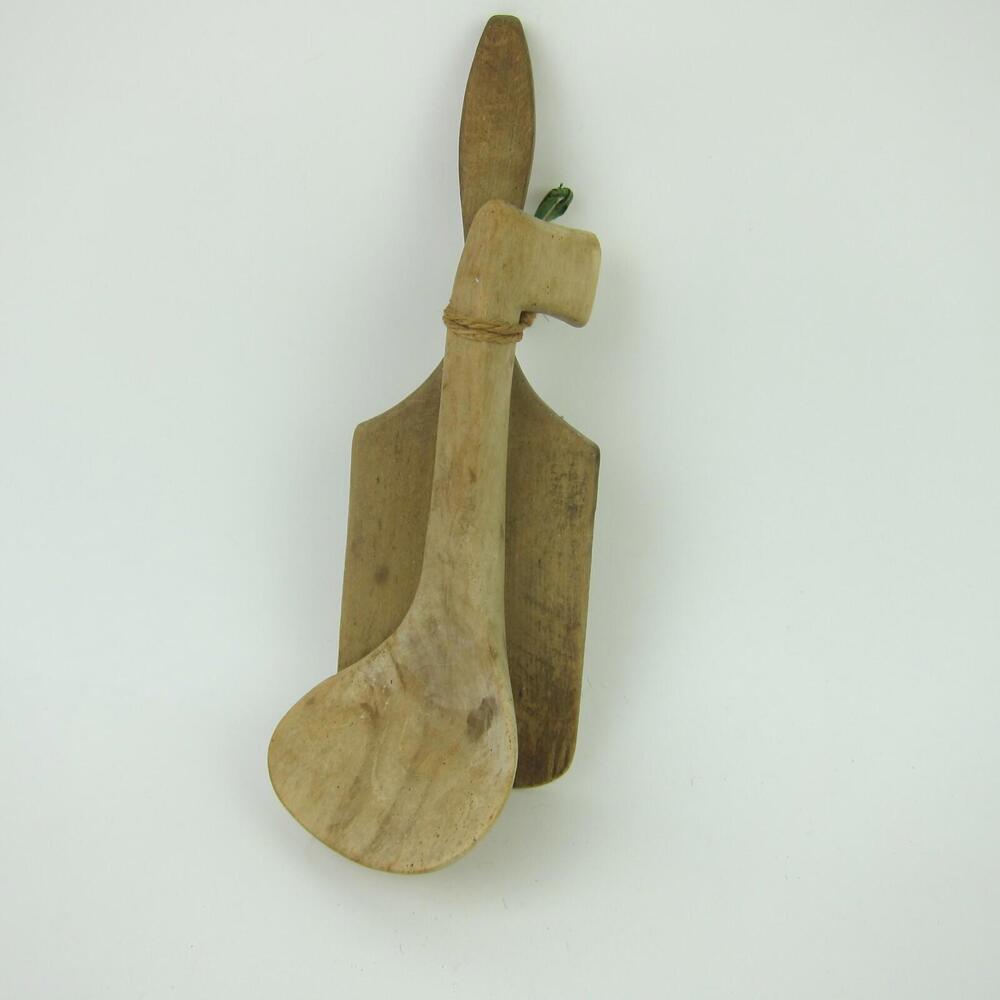 Antique Primitive Wood Butter Dough Paddle Set Farmhouse Rustic Kitchen Decor